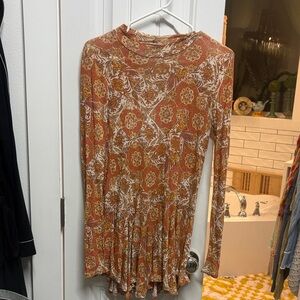Free People Rust Floral Long Sleeve Tunic